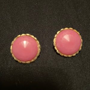 Mauve Colored Gold Colored Trim Clip Earrings